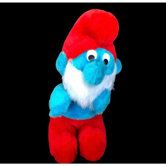 Vintage Papa Smurf Plush Doll 8" 1981 Wallace Berrie Smurf Nut Hull Stuffing - Picture 1 of 12